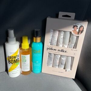 Kitsch Satin Heatless rollers and Chi haircare products